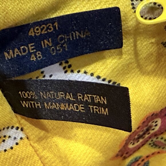 Etienne Aigner Wicker Basket Purse, Yellow Paisley Interior, Gold Toned Details - Picture 10 of 11